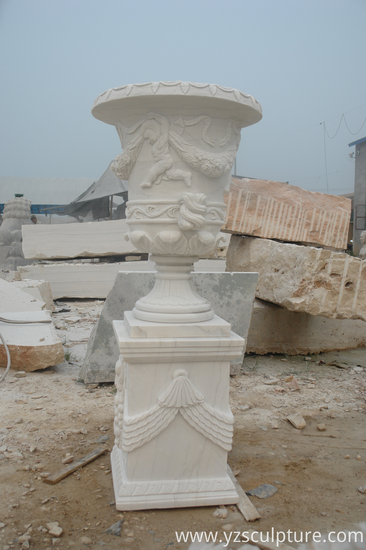 white marble flowerpots